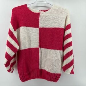 Mustard Seed Pullover Sweater Women’s Small Pink & White Blocks Oversized